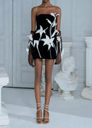 Rupali Tulip Flower A-Line Straight Across Neck Velvet Mini Dress