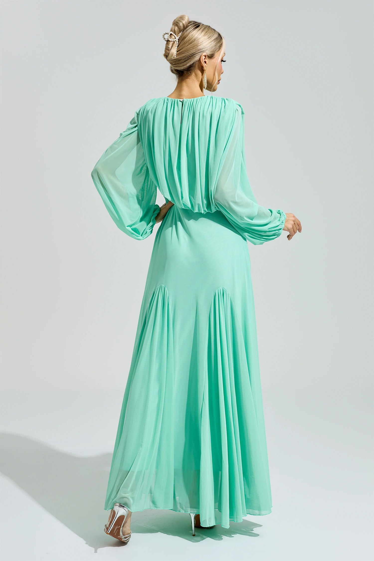 Laxory Green Pleated Maxi Dress