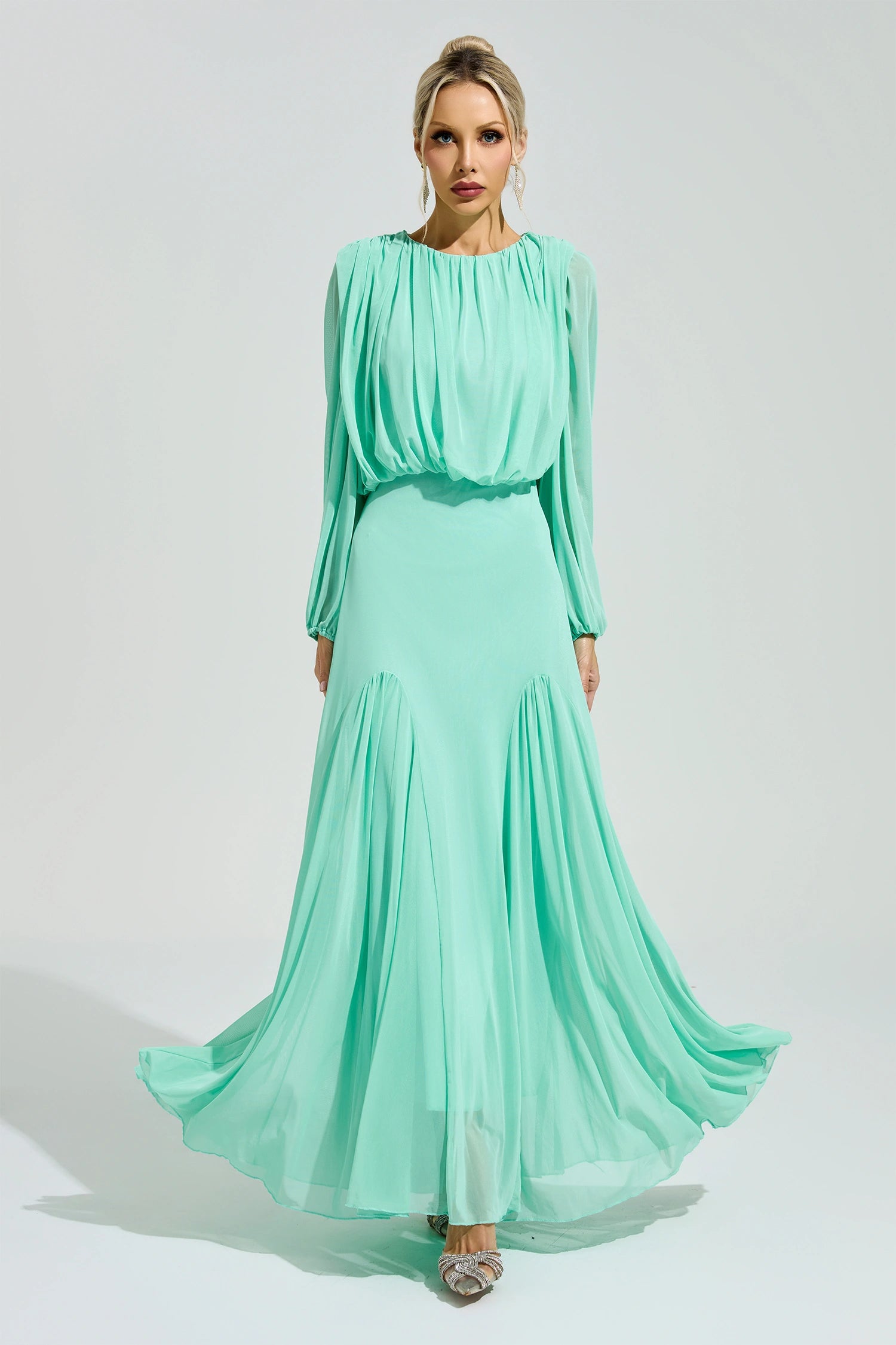 Laxory Green Pleated Maxi Dress