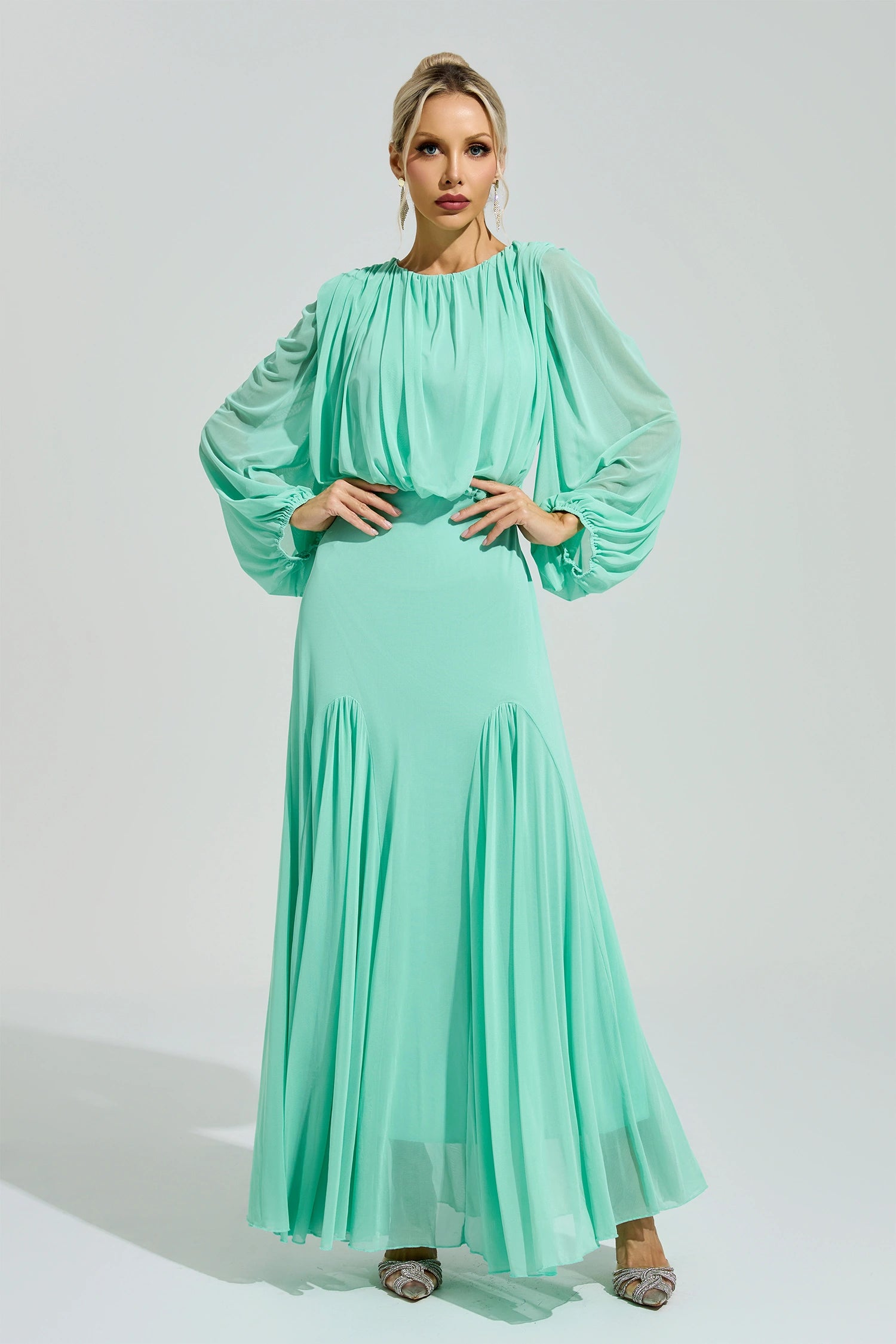 Laxory Green Pleated Maxi Dress