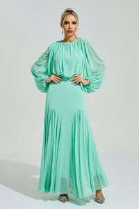 Laxory Green Pleated Maxi Dress