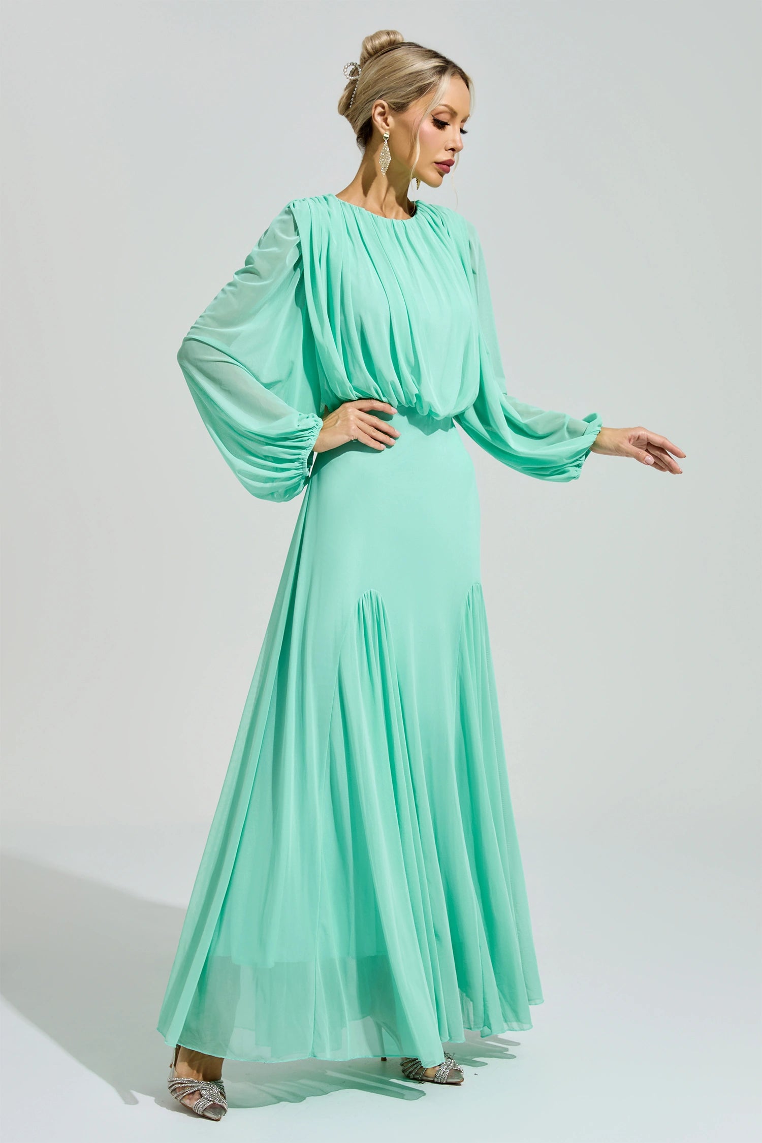 Laxory Green Pleated Maxi Dress