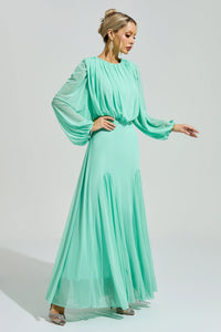 Laxory Green Pleated Maxi Dress