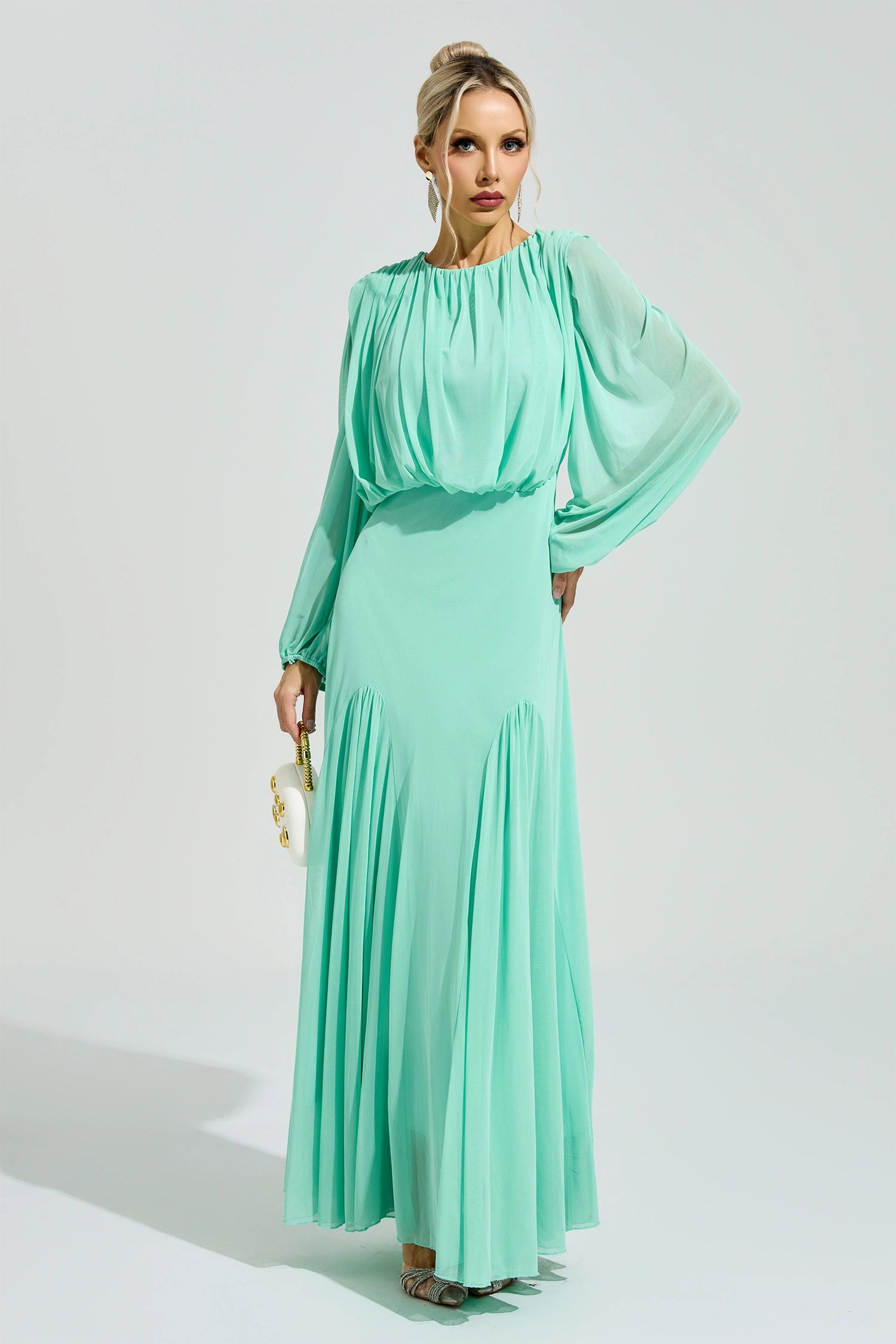 Laxory Green Pleated Maxi Dress