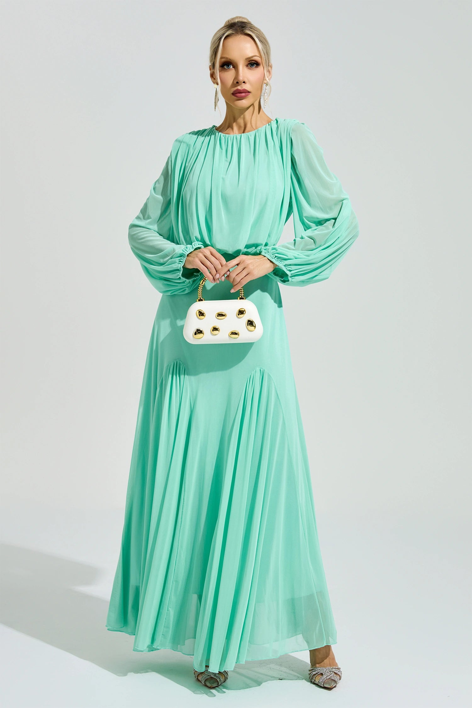 Laxory Green Pleated Maxi Dress