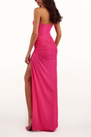 Tafari Strapless Ruched Maxi Dress In Hot Pink