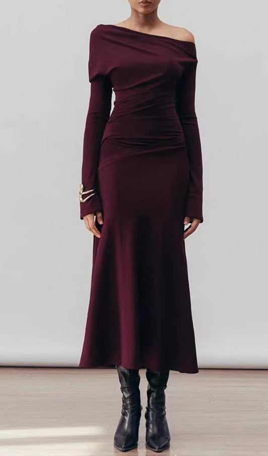 Macsen Draped Maxi Dress In Burgundy