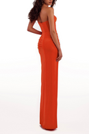 Tafari Strapless Ruched Maxi Dress In Red