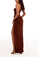Tafari Strapless Ruched Maxi Dress In Brown