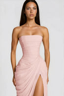 Riveno Strapless Draped High-Slit Maxi Dress