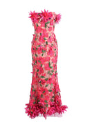 Chasity 3D Flower Embroidery Strapless Midi Dress In Rose Red