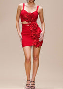 Ronelyn Floral Ruffle Mini Dress In Red