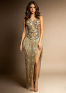 Kreutzix Crystal Fringe Split Maxi Dress