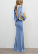 Implexor Long Sleeve Draped Back Maxi Dress In Blue