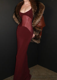 Nyxara Sheer Knit Curve Maxi Dress In Merlot