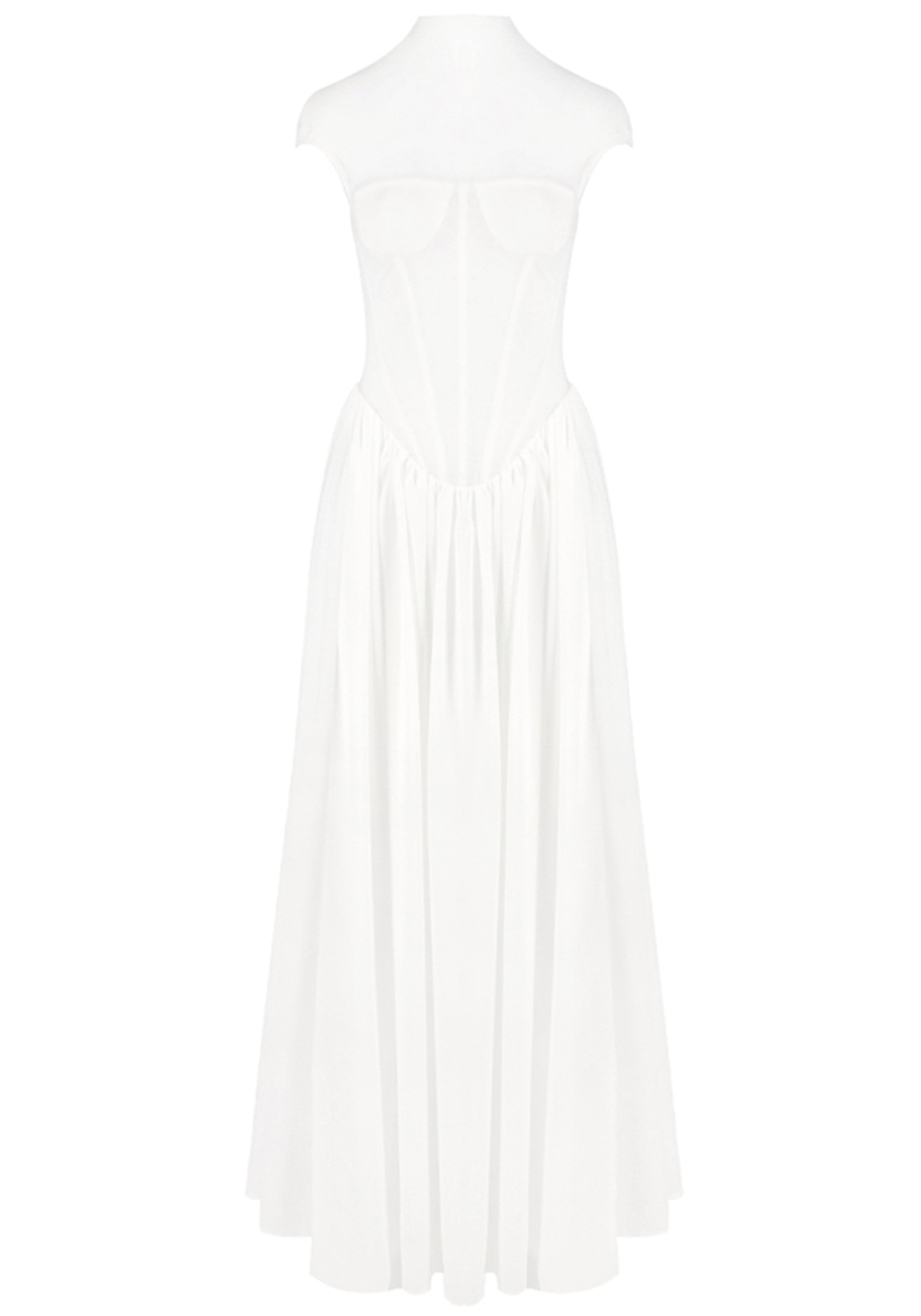Sarayi Structured Mesh A Line Maxi Dress In White