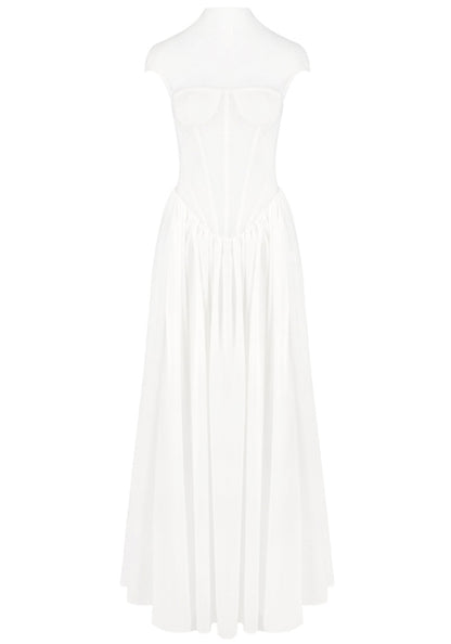 Sarayi Structured Mesh A Line Maxi Dress In White