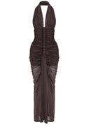 Elnyxa Halter Braid Detail Ruched Maxi Dress