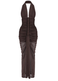 Elnyxa Halter Braid Detail Ruched Maxi Dress