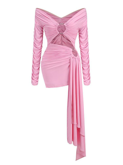 Buck Cutout Ruched Tight Mini Dress In Pink