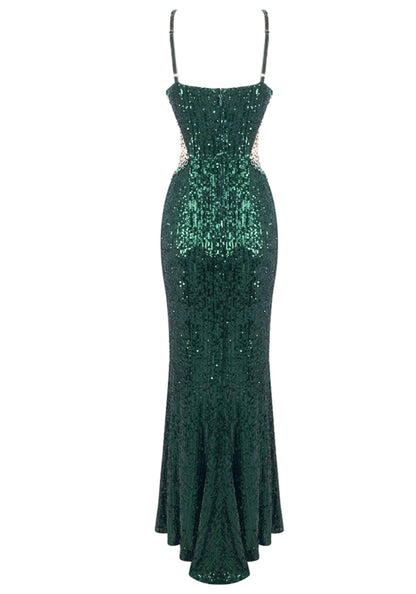 Baara Crystal Bustier Sequin Maxi Dress In Green