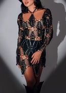 Zylon Long Sleeve Leather Mini Dress