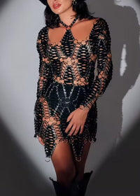 Zylon Long Sleeve Leather Mini Dress