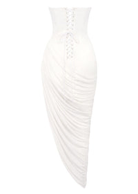 Exodar Strapless Draped Corset Maxi Dress In White