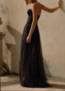 Galvain Sparkly Bustier A Line Maxi Dress In Black