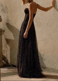 Galvain Sparkly Bustier A Line Maxi Dress In Black