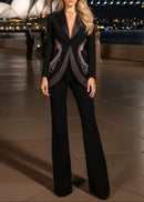 Olaniyi Long Sleeve Crystal Cutout Detail Suit In Black