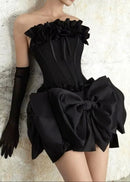 Cyrren Strapless Floral Bow Corset Two Piece Dress In Black