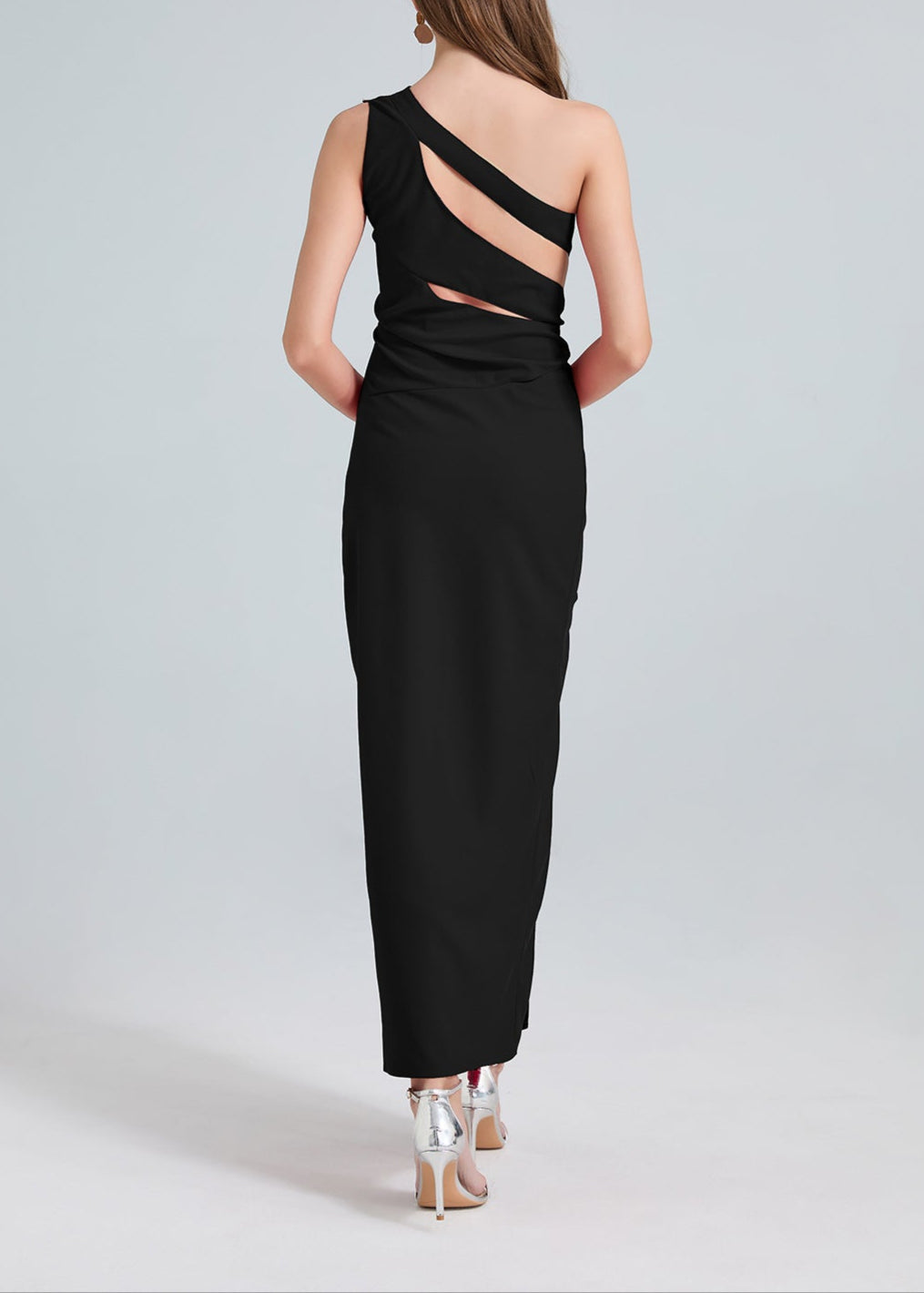Nebraska One-Shoulder Cutout Side Slit Maxi Dress In Black