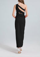 Nebraska One-Shoulder Cutout Side Slit Maxi Dress In Black