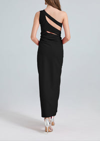 Nebraska One-Shoulder Cutout Side Slit Maxi Dress In Black