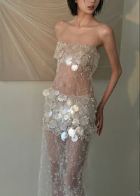Forynex Pearl Sequin Mesh Maxi Dress
