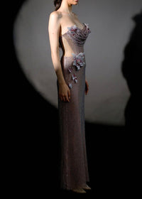 Nazra Strapless Floral Sparkly Maxi Dress In Pink