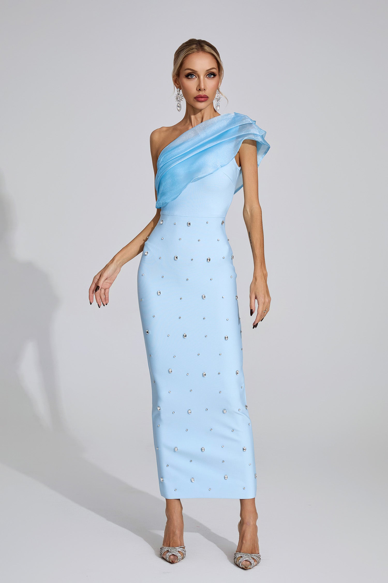 Eryndra Diamond Bandage Maxi Dress In Blue
