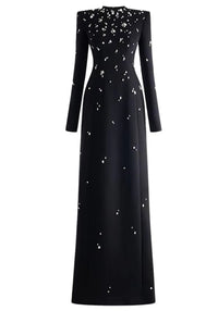Bethel Long Sleeve Crystal A Line Maxi Dress In Black