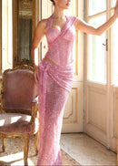 Behitha Halter Sparkly Two Piece Maxi Dress In Pink