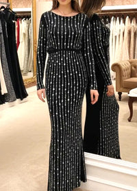 Relara Long Sleeve Crystal Maxi Two Piece Dress In Black