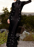 Brythis Long Sleeved Studded Maxi Dress In Black