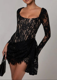 Taldrex Long Sleeve Lace Insert Corset Mini Dress In Black