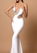 Folami Strapless Crystal Detail Maxi Dress In White