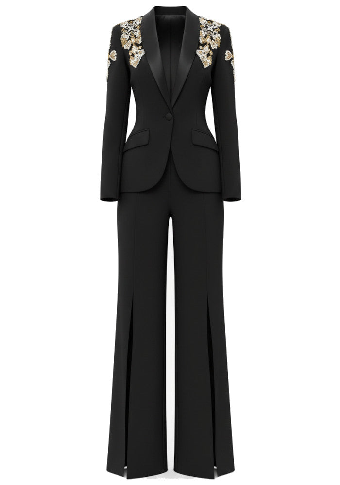 Necalli Crystal Shoulders Suit In Black