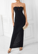Elyon Strapless Rhinestone Rose Maxi Dress In Black
