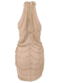 Drynthia Halter Chain Detail Mini Dress In Nude