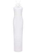 Glitter Rosette Halter Sequined Maxi Dress In White