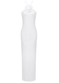 Glitter Rosette Halter Sequined Maxi Dress In White