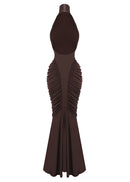 Ooyu Halter Draped Backless Maxi Dress In Brown